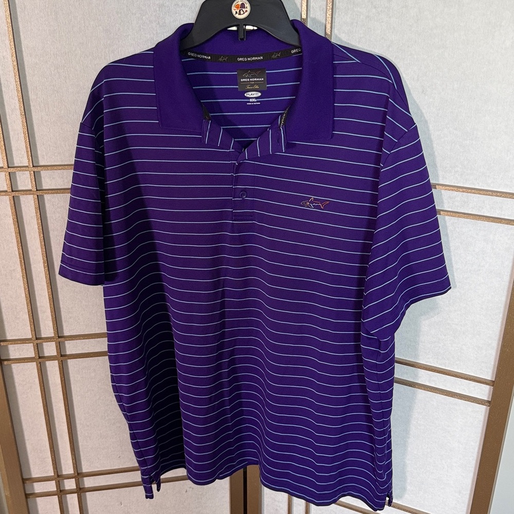 Greg Norman for Tasso Elba Collection Purple Polo w/ Blue Stripes Mens XXL - EUC